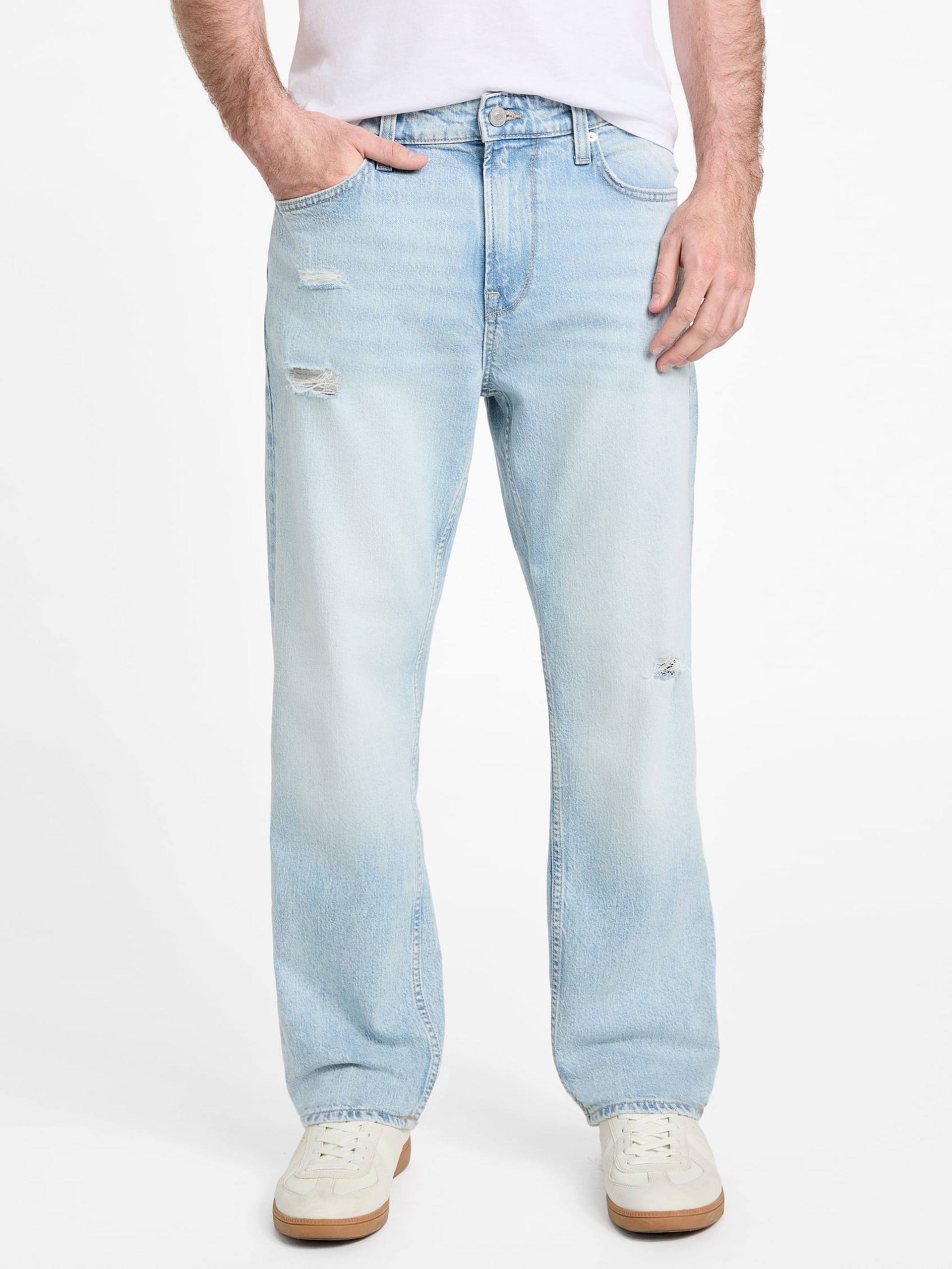Calça jeans reta desgastada Eco Mason