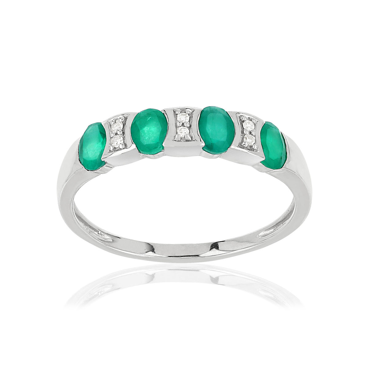 Bague or 750 blanc émeraudes et diamants