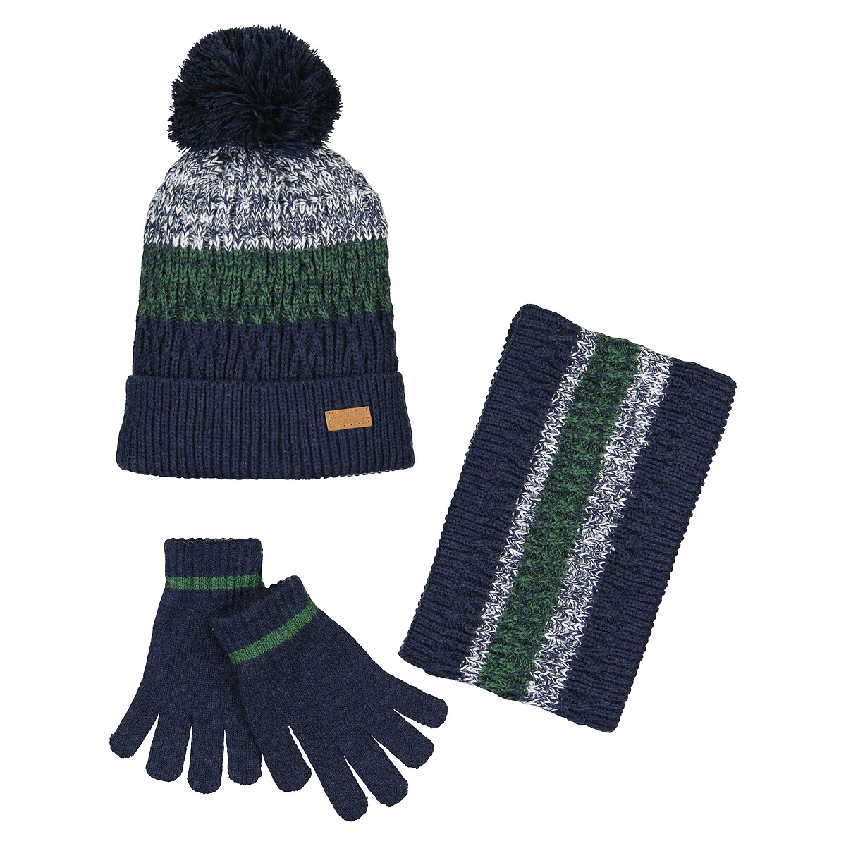 COLEÇÕES LA REDOUTE<br>Chapéu com pompom + cachecol tubular + luvas