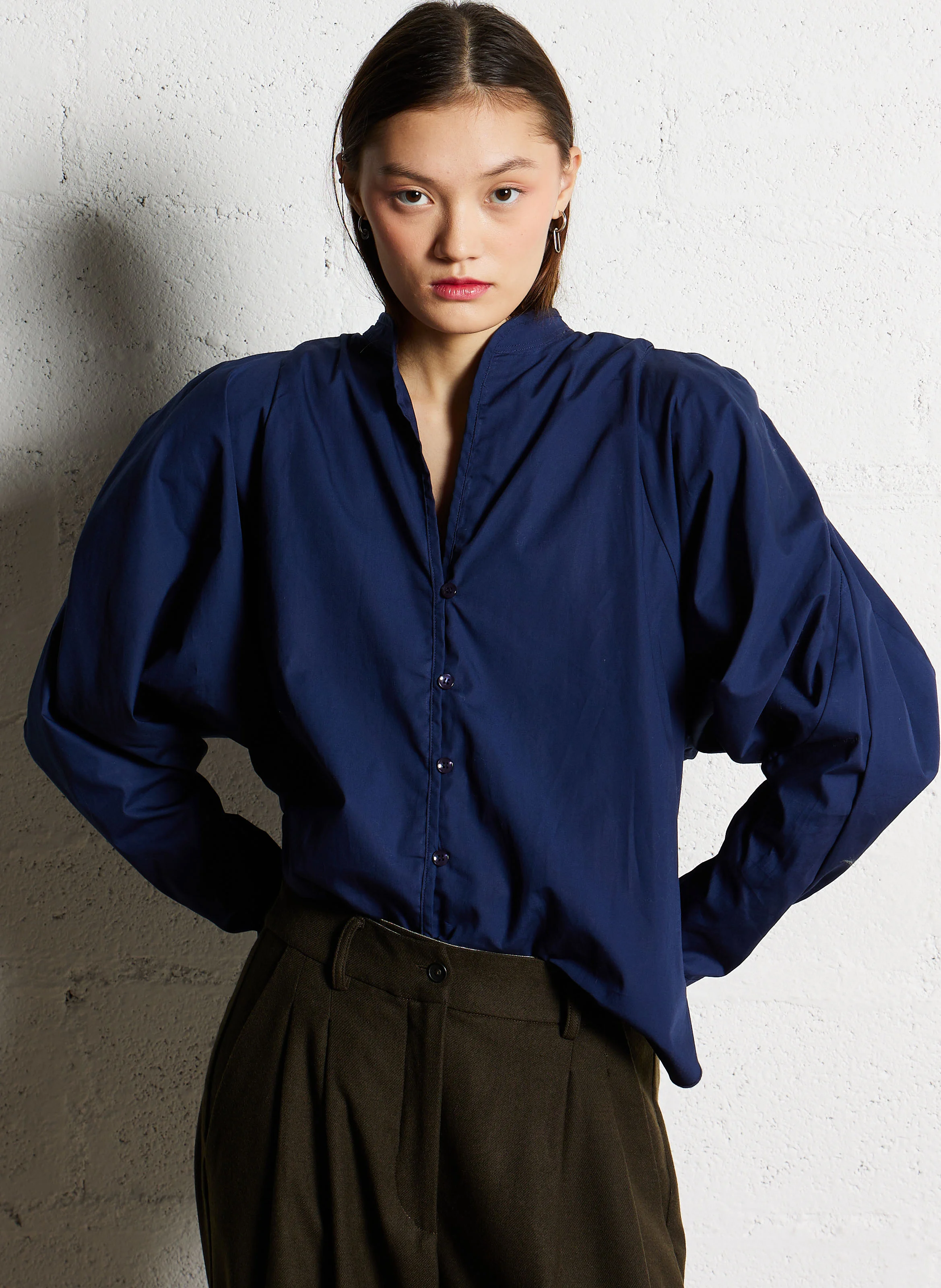 BONNIE - Blouse ample col v en coton | Bleu