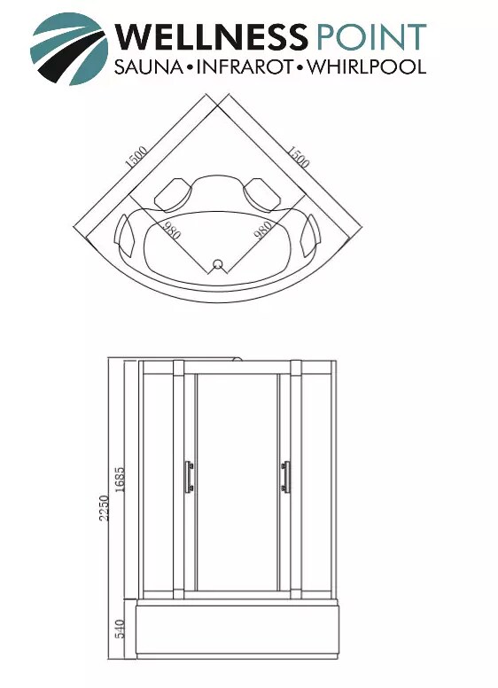PureHaven 2in1 Whirlpool und Dampfdusche 150x150x225 cm mit Aluminiumrahmen