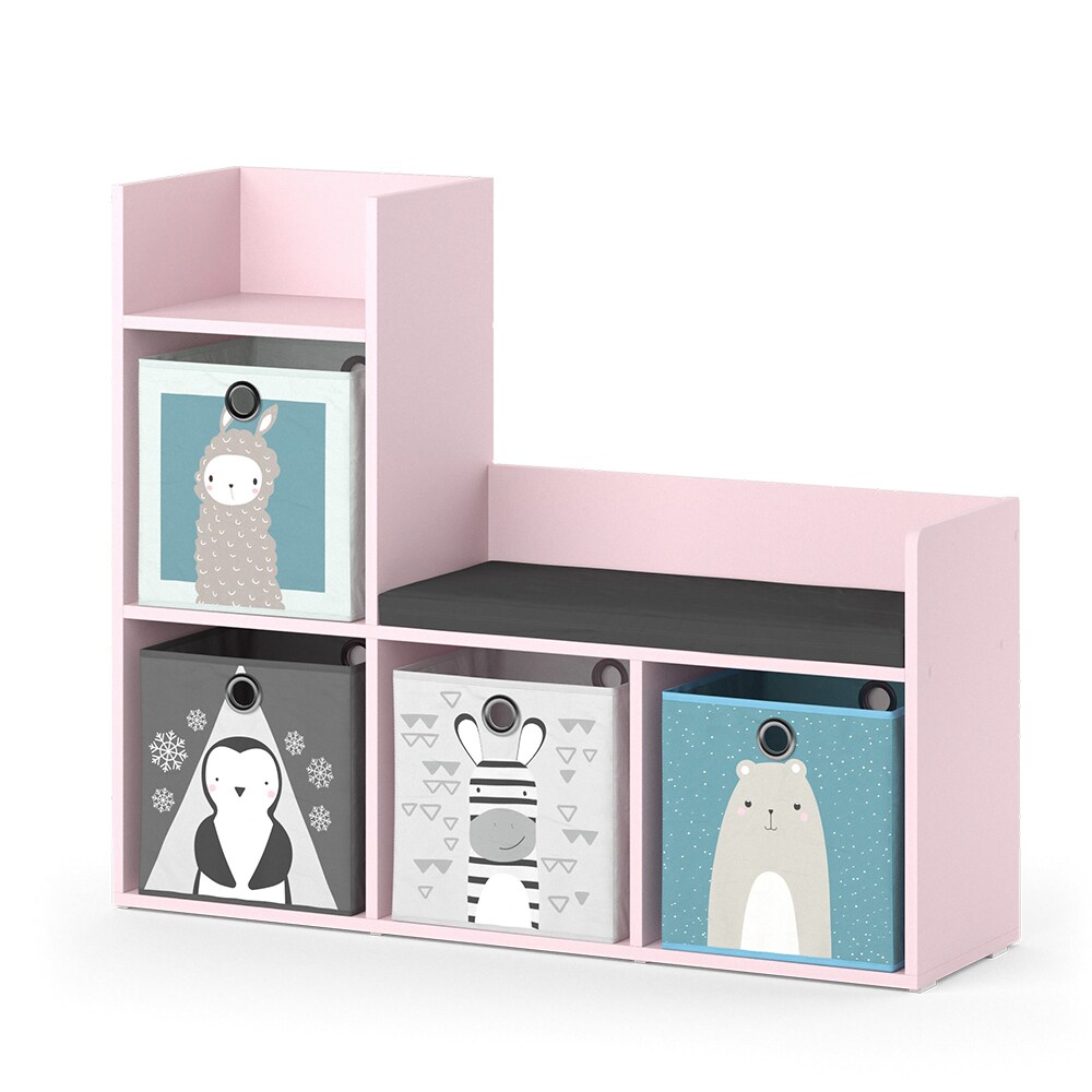 Vicco Regal mit Sitzbank Luigi 107 x 88 cm, Rosa, Kinderzimmer, mit 4 Faltboxen