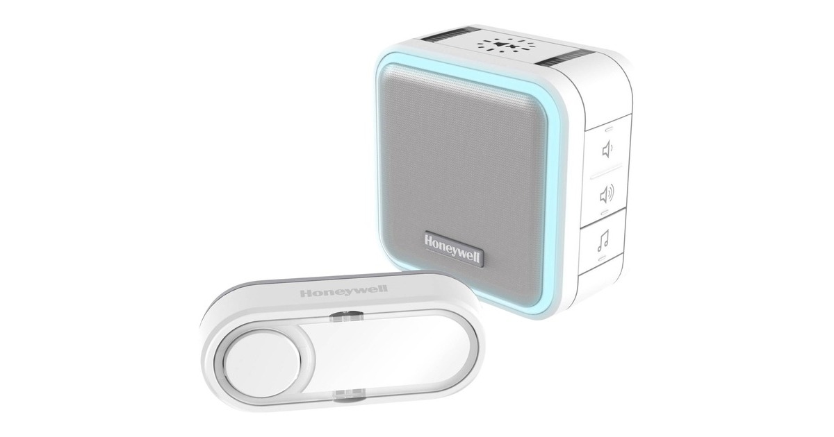 HoneywellDC515S Draadloze draagbare deurbel met haloverlichting, slaapmodus en drukknop  (Wit/grijs)
