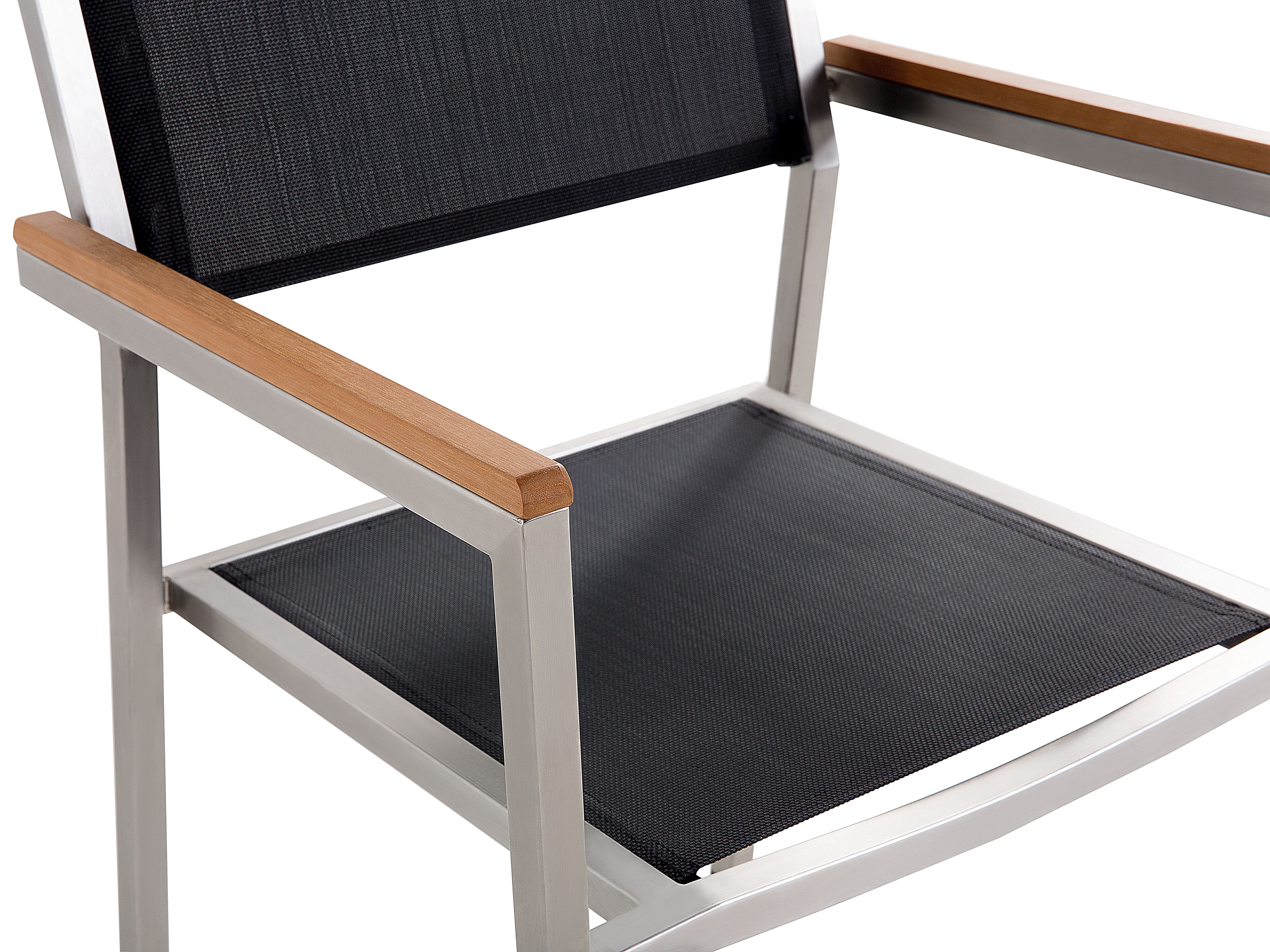 Tuinset 6-zits COSOLETO/GROSSETO Veiligheidsglas Granieteffect Zwart