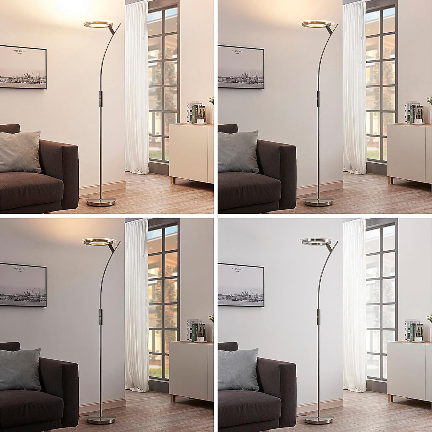 Lindby LED Stehlampe, Deckenfluter dimmbar mit Touchdimmer Standleuchte nickel satiniert 1x 30W warmweiß 3000K Stehleuchte Wohnzimmer