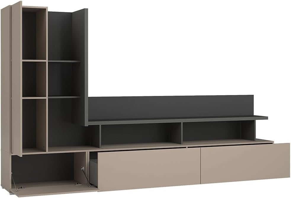 Lomadox Wohnzimmer Set 4-teilig in beige mit anthrazit mit LED Beleuchtung Sideboard Wohnwand Couchtisch
