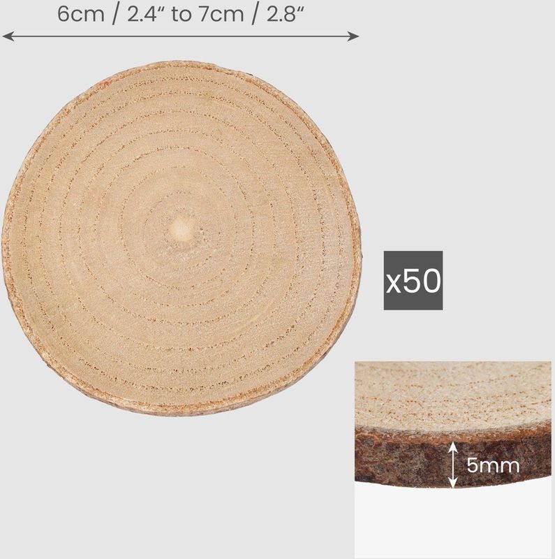 Houten Schijven - 50 Stuks - 6-7 cm Diameter - Natuurlijke Hout - Voor Kunst en Decoratie