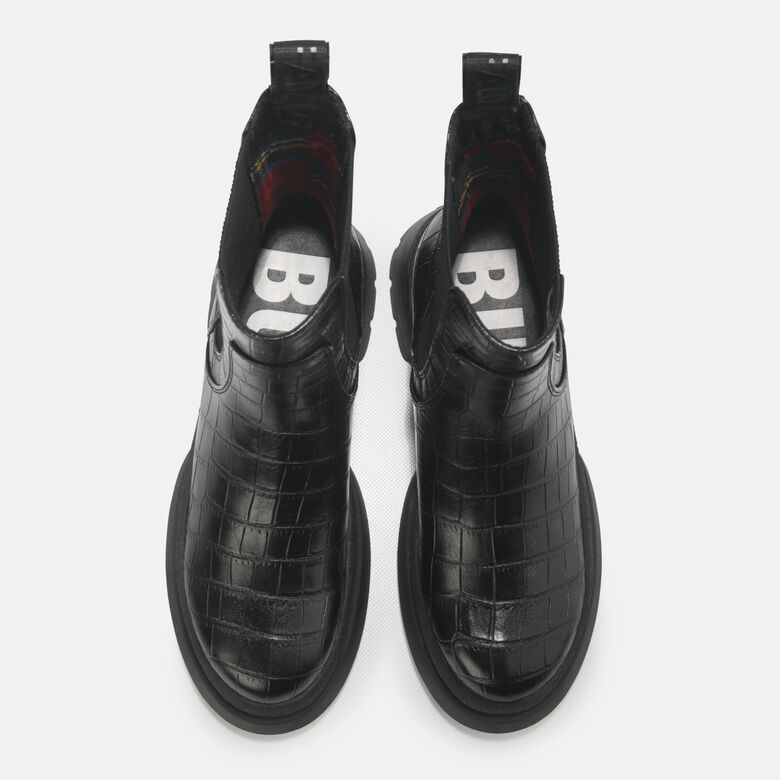 Simona bottines plates véganes, noir aspect croco