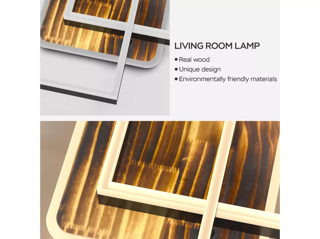 Anten 40W Plafonnier LED Luminaire Salon Dimmable,Éclairage Plafonnier Blanc Chaud à Froid 3000K-6500K,3600LM Chambre,Salle Manger,Noir-Bois