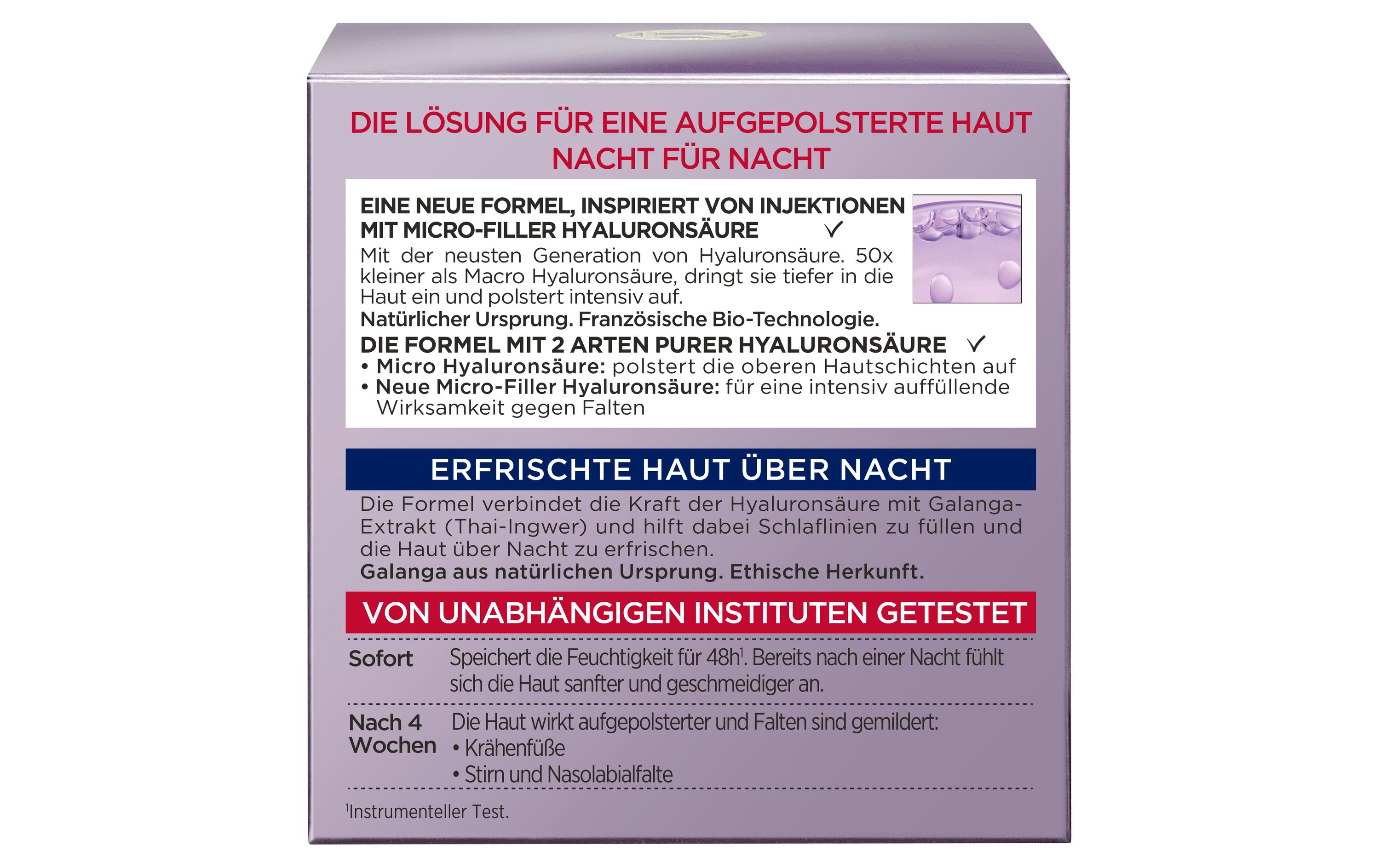Nachtcrème Revitalift Filler +Hyaluronsäure 50 mlIntensiv aufpolsternde Anti-Age Gesichtspflege