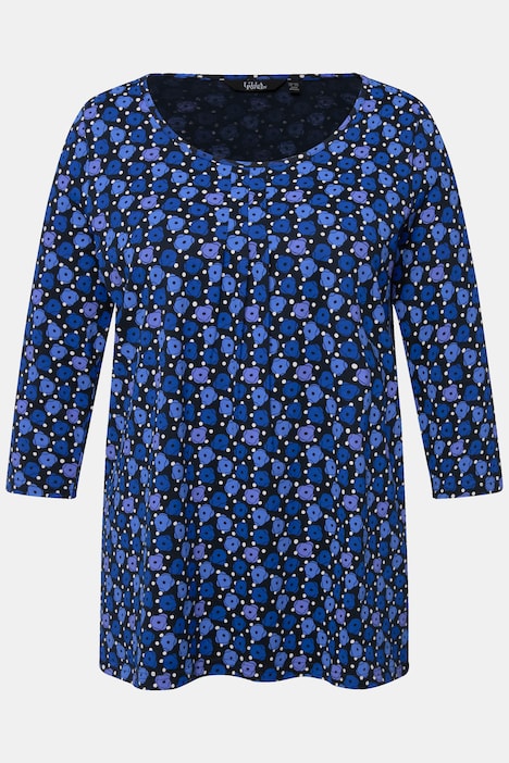Shirt, Blüten, A-Linie, Zierfalten, V-Ausschnitt, 3/4-Arm