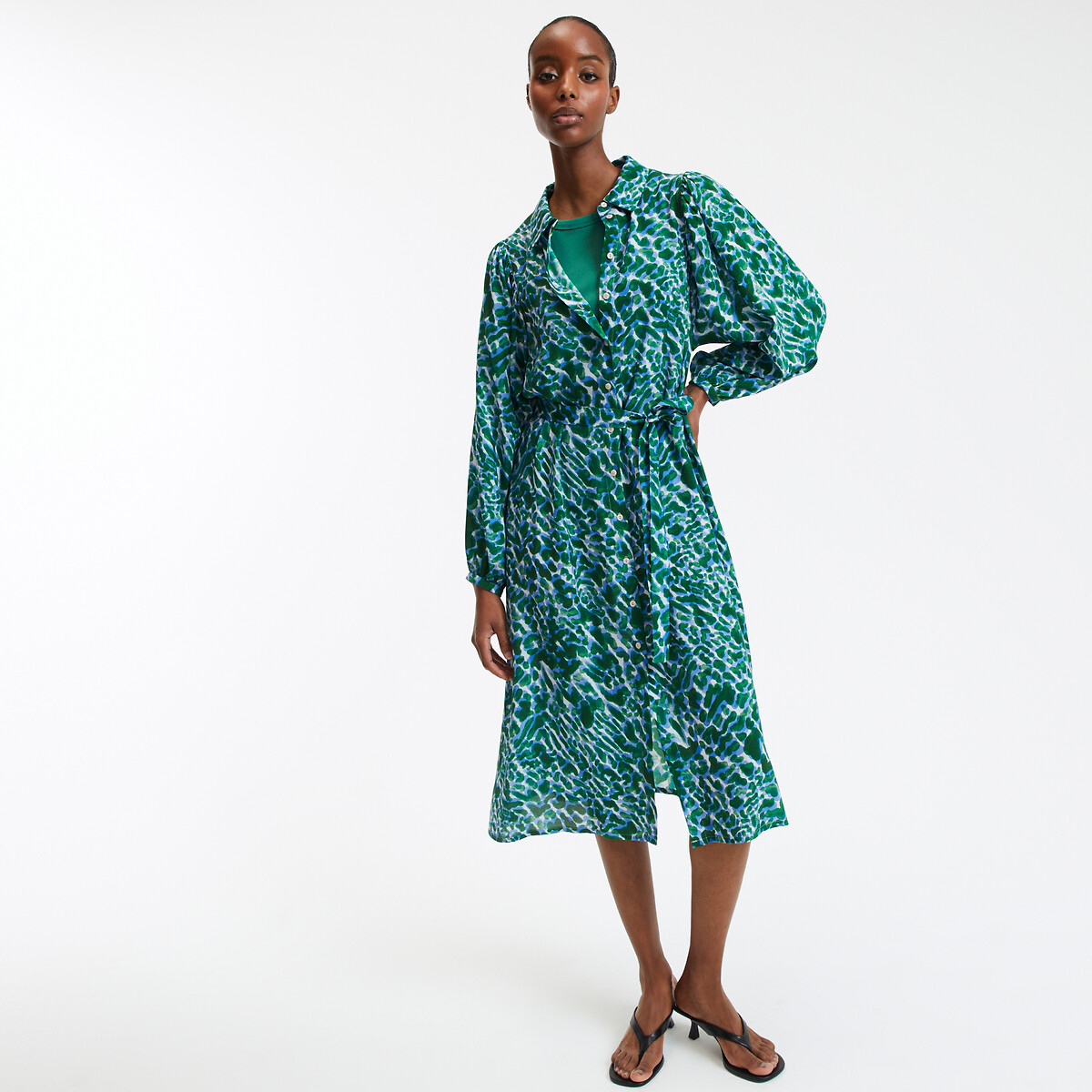 COLEÇÕES LA REDOUTE<br>Vestido longo estampado com mangas bufantes