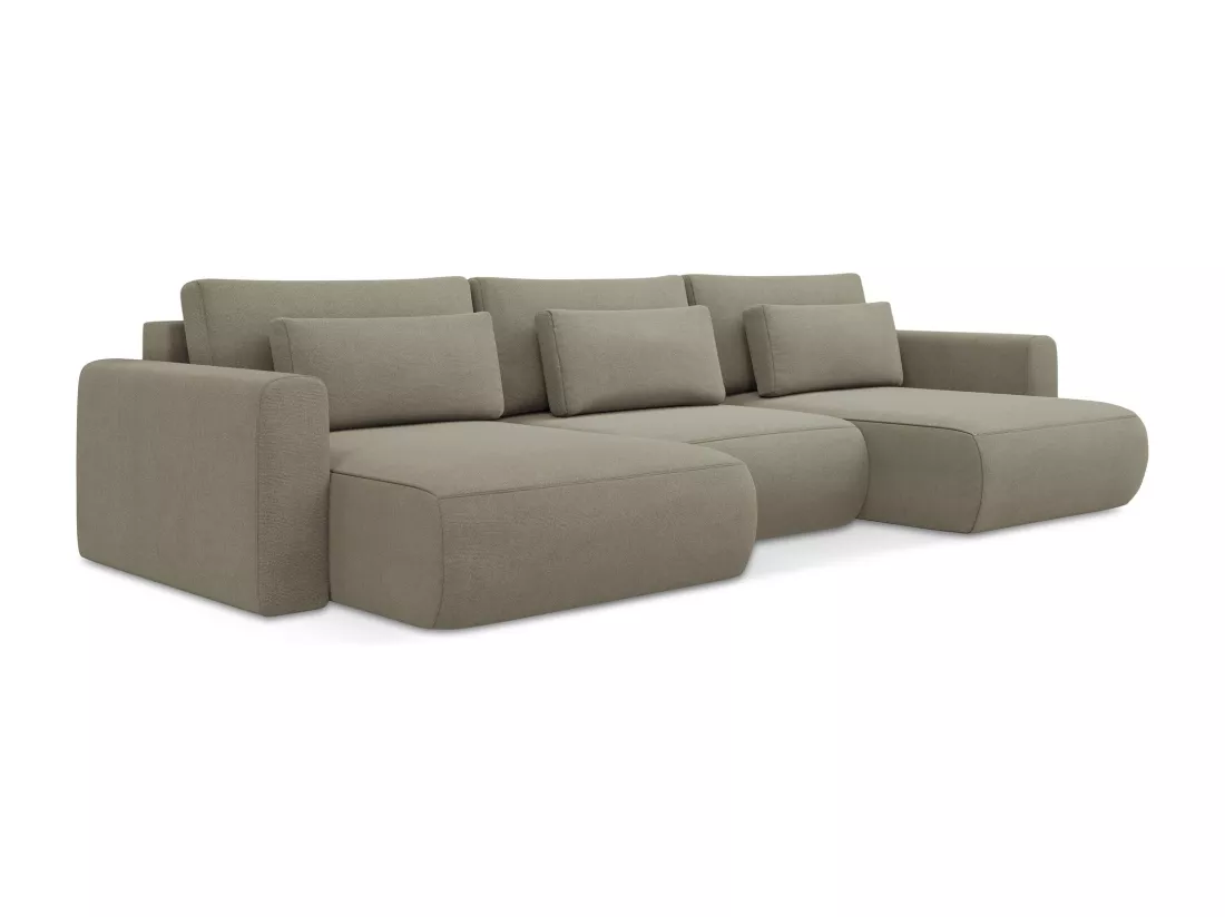 Canapé d'angle panoramique convertible en tissu texturé - beige foncé - KAPUA