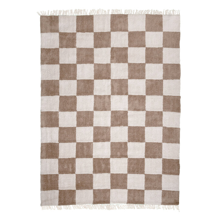 Checkerboard vloerkleed - Blox Fringe Beige