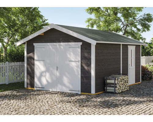 SKAN enkele garage, hout, Varberg 1, 410 x 585 cm, leisteen afwerking
