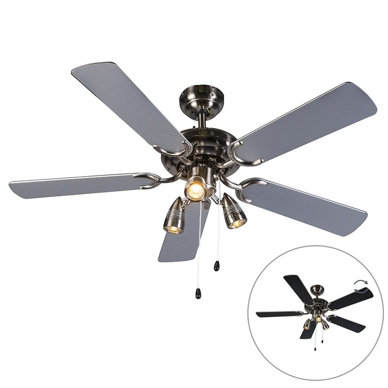 Plafondventilator staal 110cm 3-lichts met trekschakelaar - Mistral