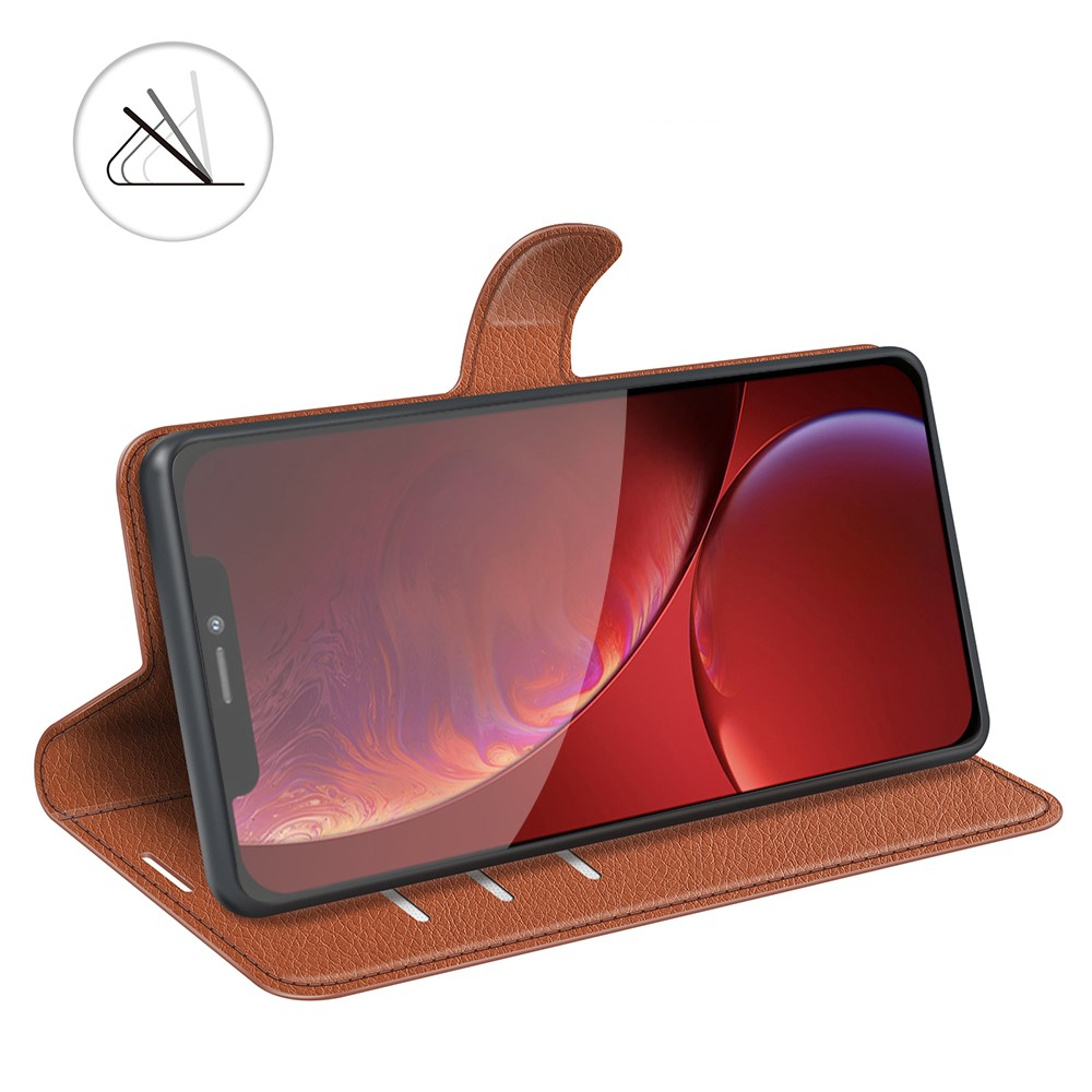 iPhone 13 Pro Leder Tasche Flip Cover Litchi Look - Braun
