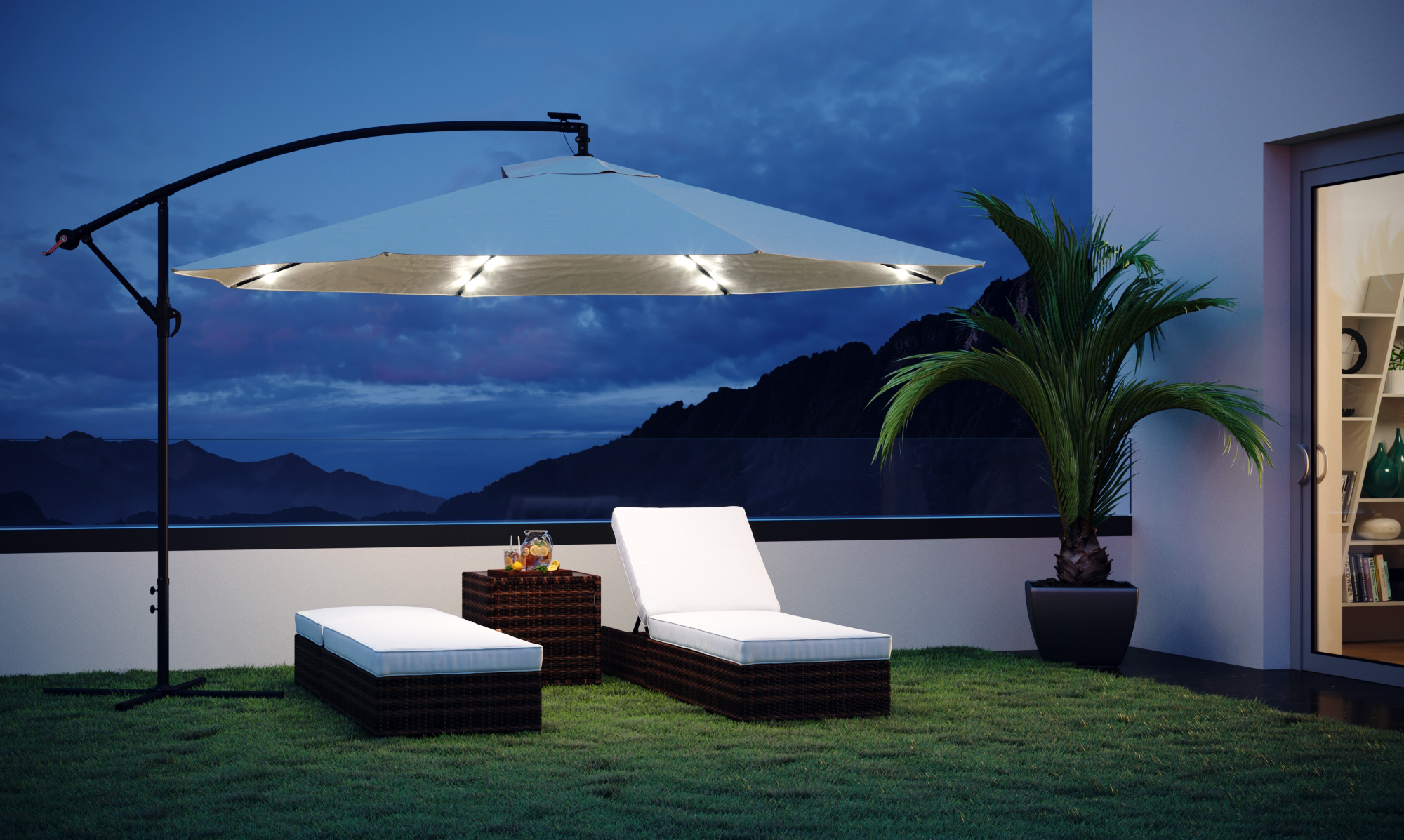 Sonnenschirm Ampelschirm BAY mit LED 300 cm weiss