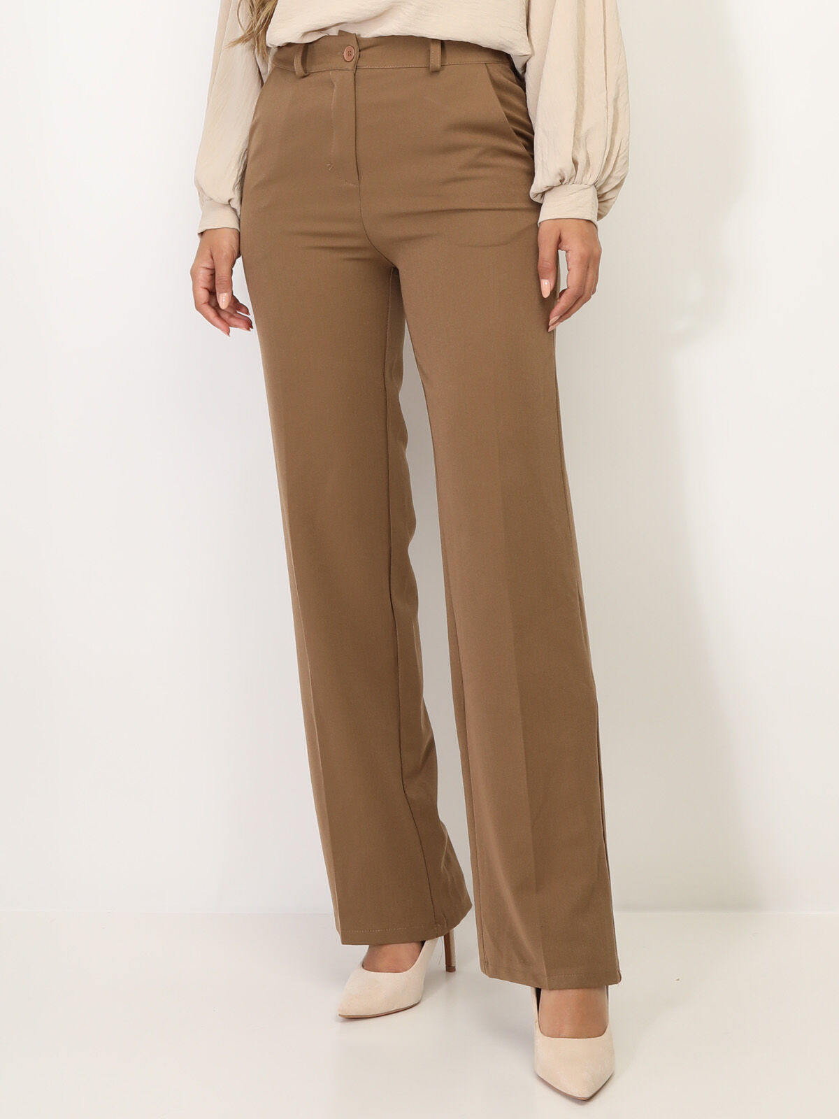 Pantalon tailleur wide leg- Camel