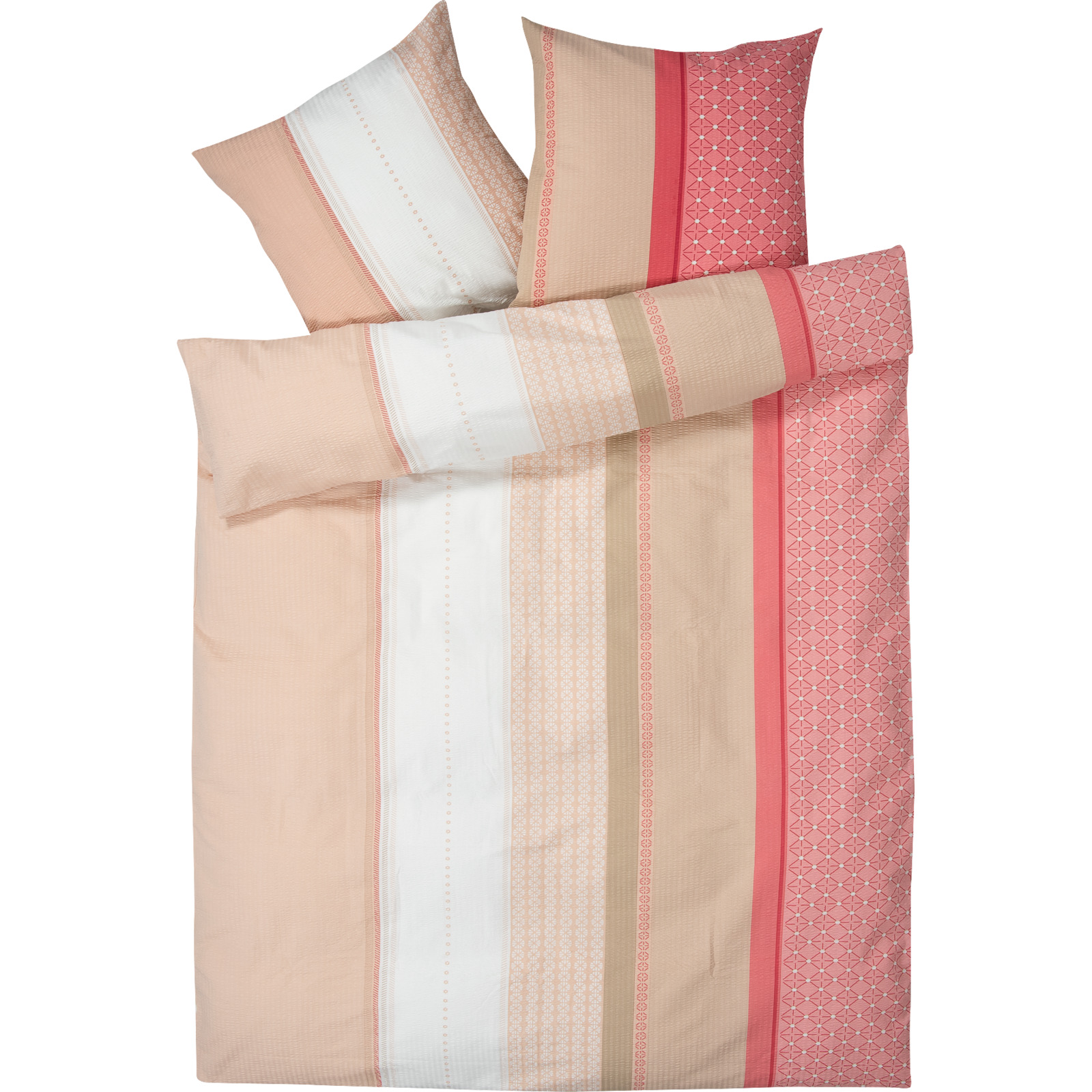 Bettwäsche Seersucker mit pink- & lachsfarbigem Muster 160x210 65x100 Bettanzug Nord