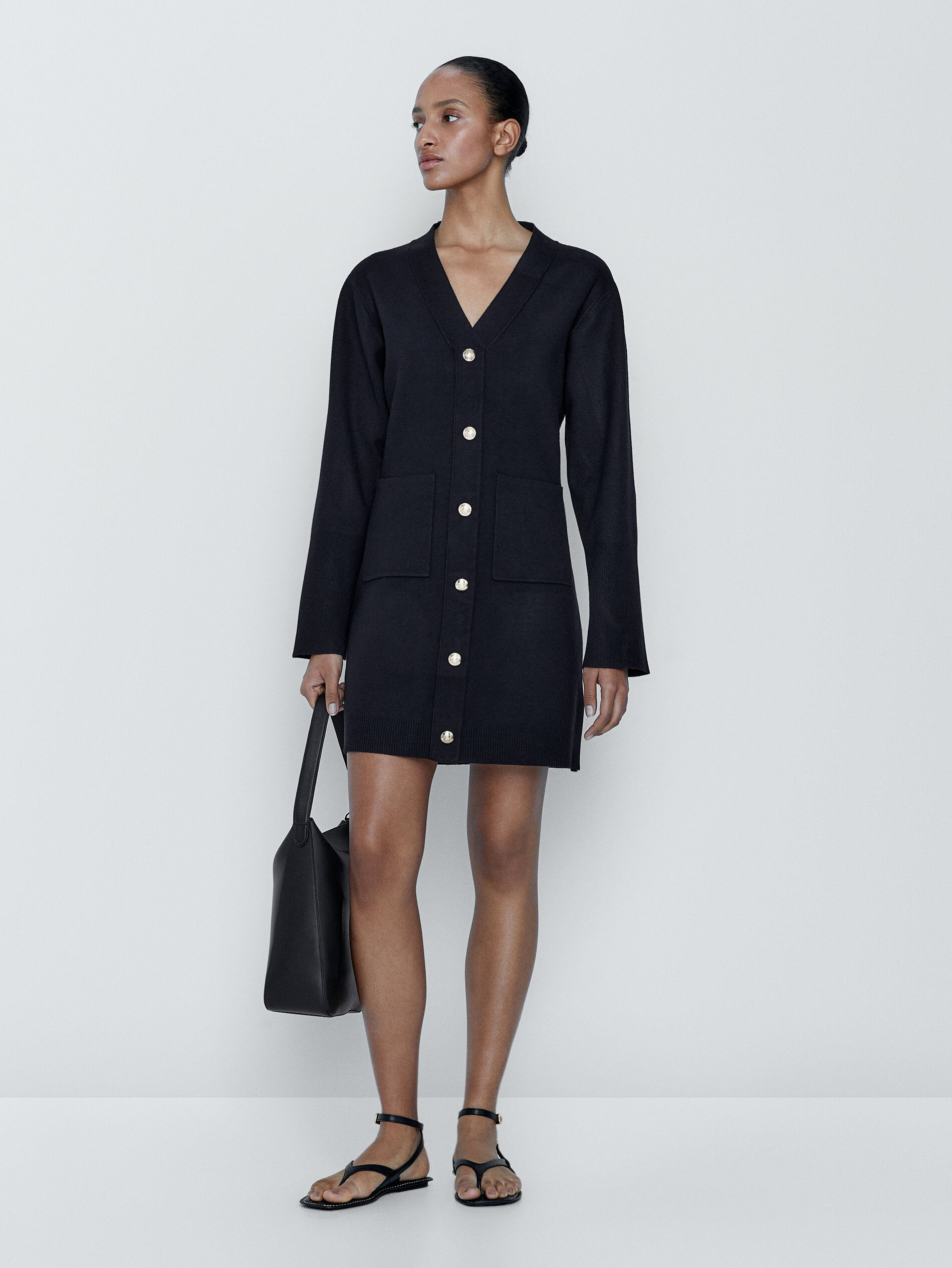 Vestido curto com costura de botões - AZUL MARINHO