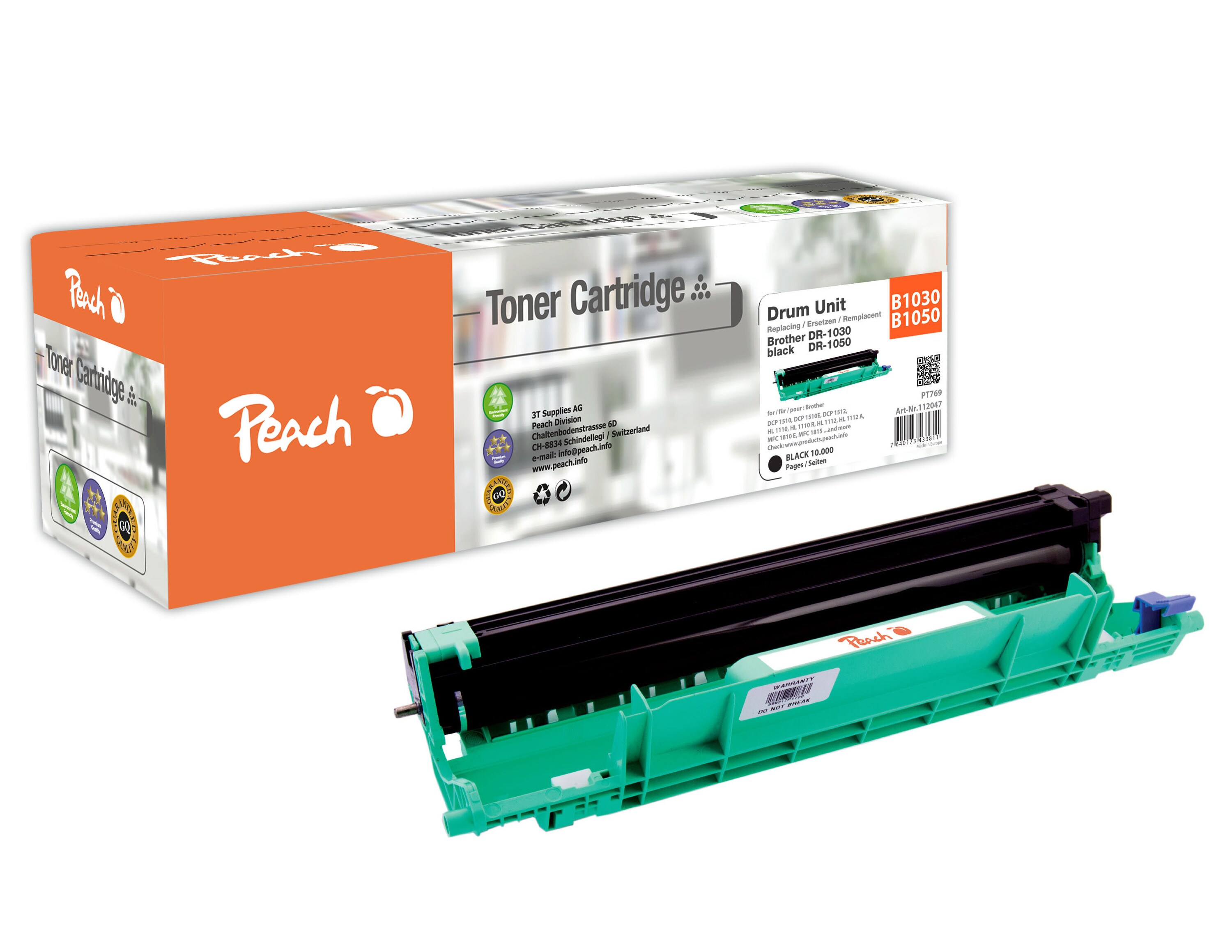 Peach B1030Trommeleinheit bk ersetzt Brother DR-1030, DR-1050 für z.B. Brother DCP -1510, Brother DCP -1510 E, Brother DCP -1512, Brother HL -1110 (wiederaufbereitet)