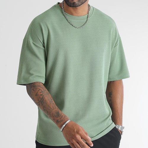 Tee Shirt Texturé Waffle Large 0417 Vert Kaki Clair