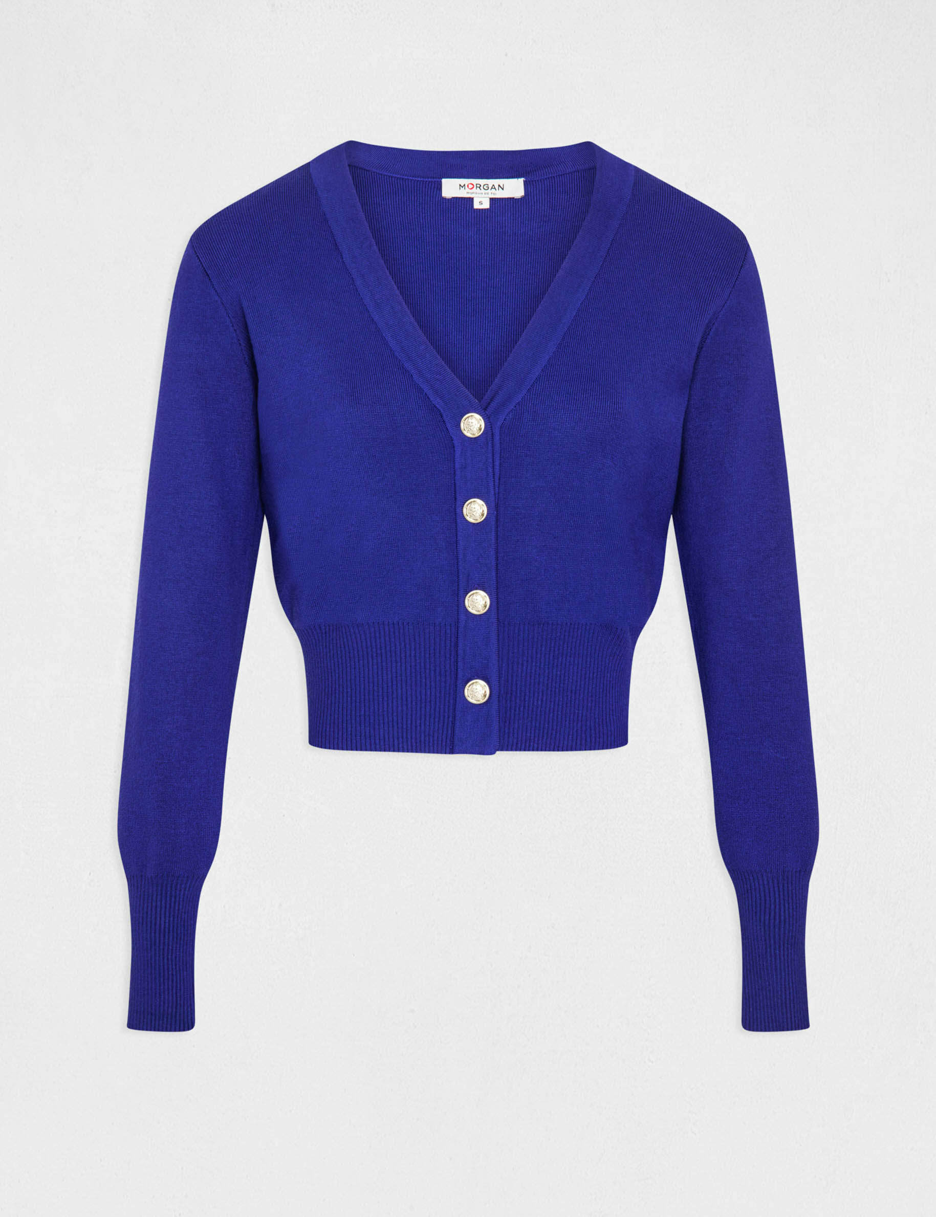 Gilet col en V manches longues bleu moyen femme - bleu_moyen