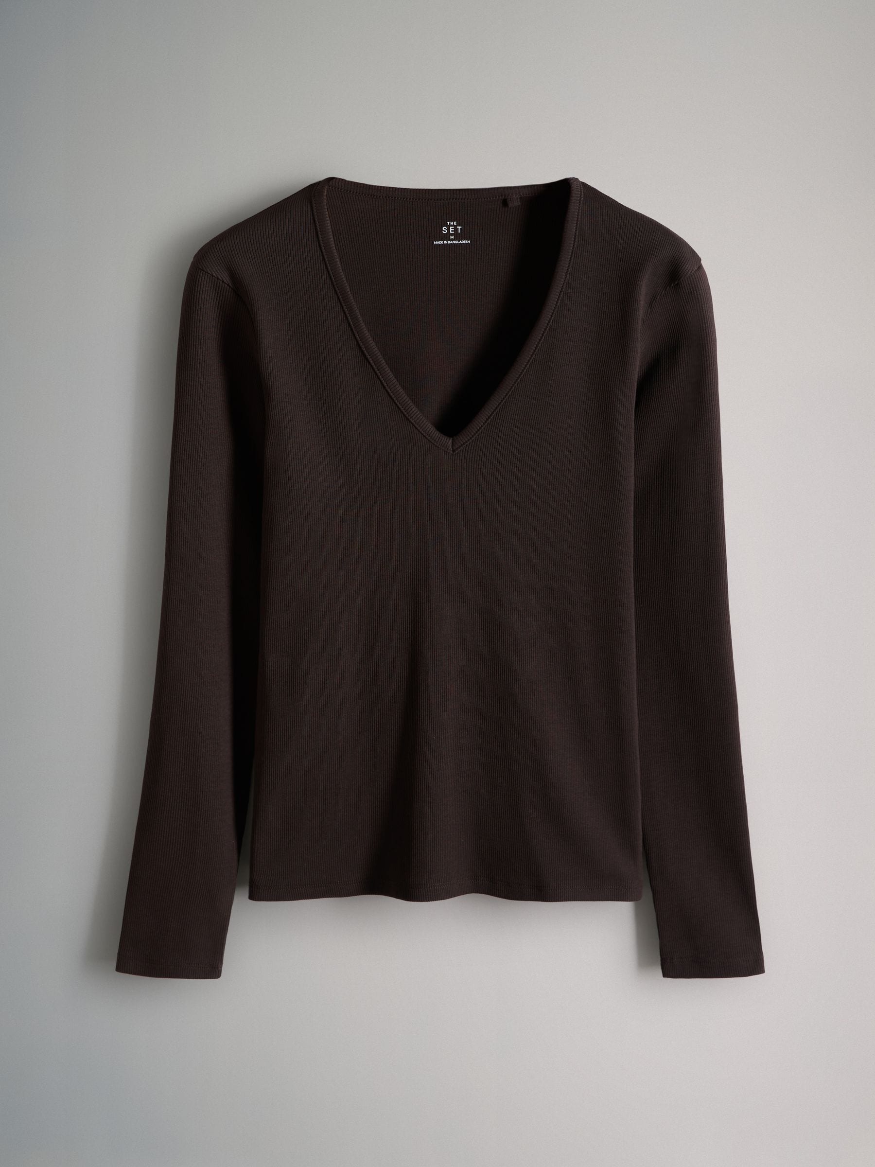 The Set 3 -pack geribde V-hals T-shirts met lange mouwen