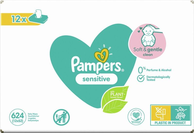 Pampers - Sensitive - Billendoekjes 0% plastic - 36 x 52