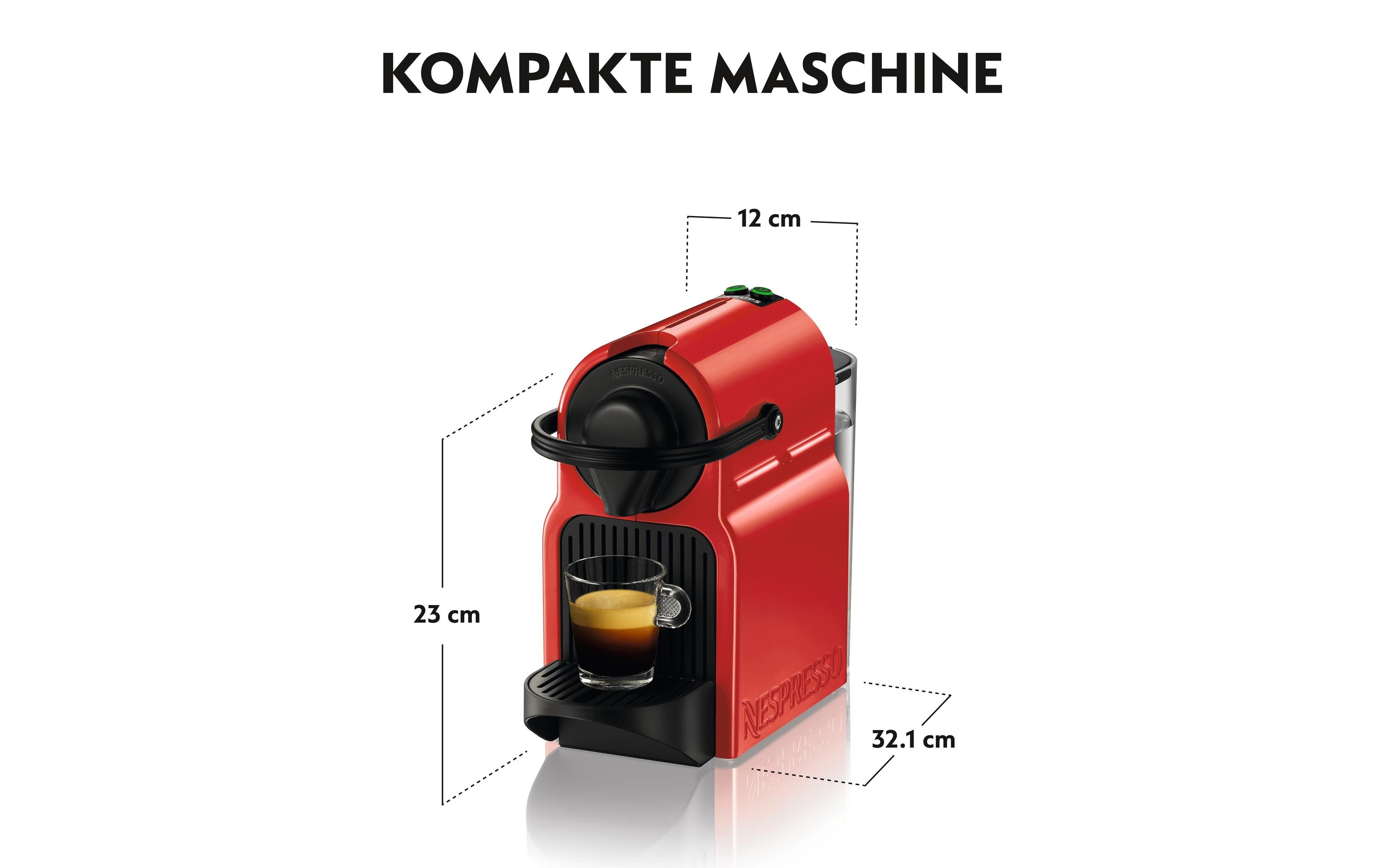 Kaffeemaschine Nespresso Inissia XN1005 RotKompakte Kapselmaschine der Original Line mit einfacher Zwei-Tasten-Bedienung