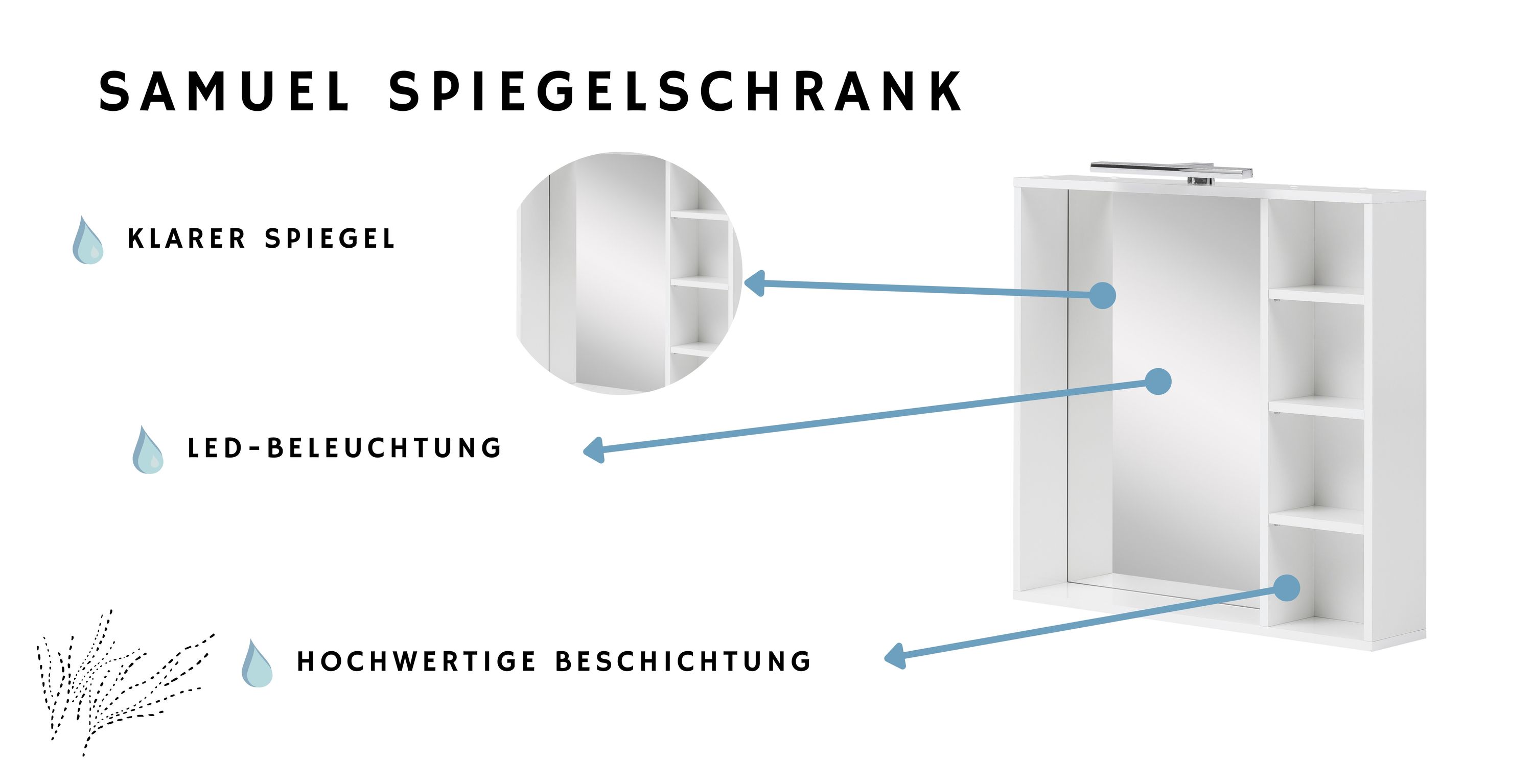 Badmöbel Spiegelschrank mit LED-Beleuchtung 4 offene Fächer Ablageboden