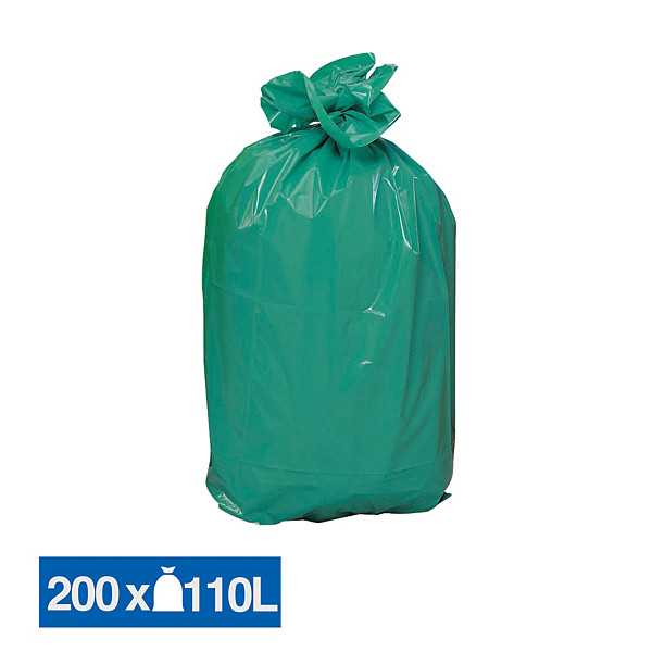 Sacs poubelle déchets lourds verts 110 L, lot de 200
