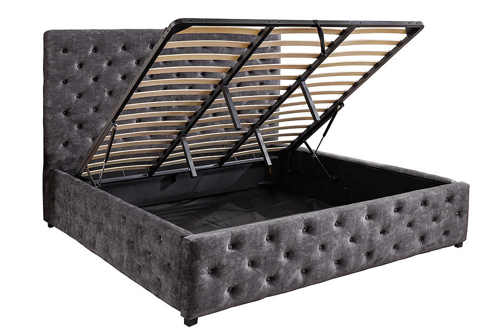 Boxbett PARIS 180x200cm grau Samt mit Stauraum und Lattenrost