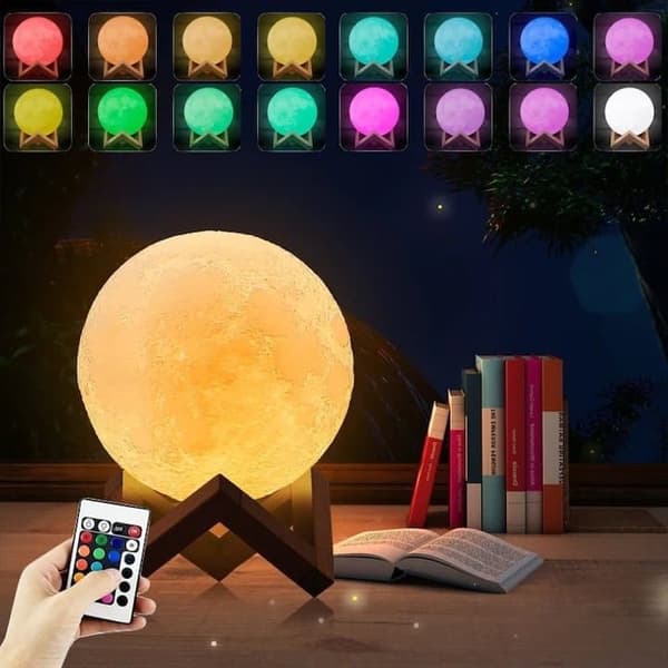 3D LED månelys / nattlys med stativ - 15 cm