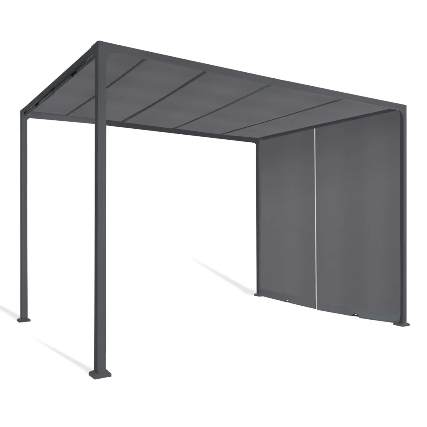 Pergola coulissante 2 pans 3x3 M belvédère de jardin toile gris anthracite
