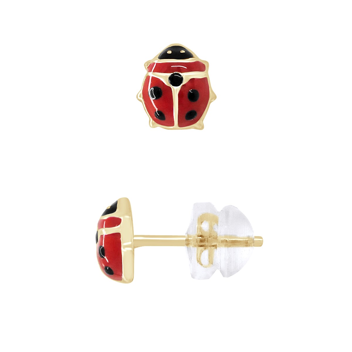 Boucles d'Oreilles COCCINELLE ROUGE - Or Jaune