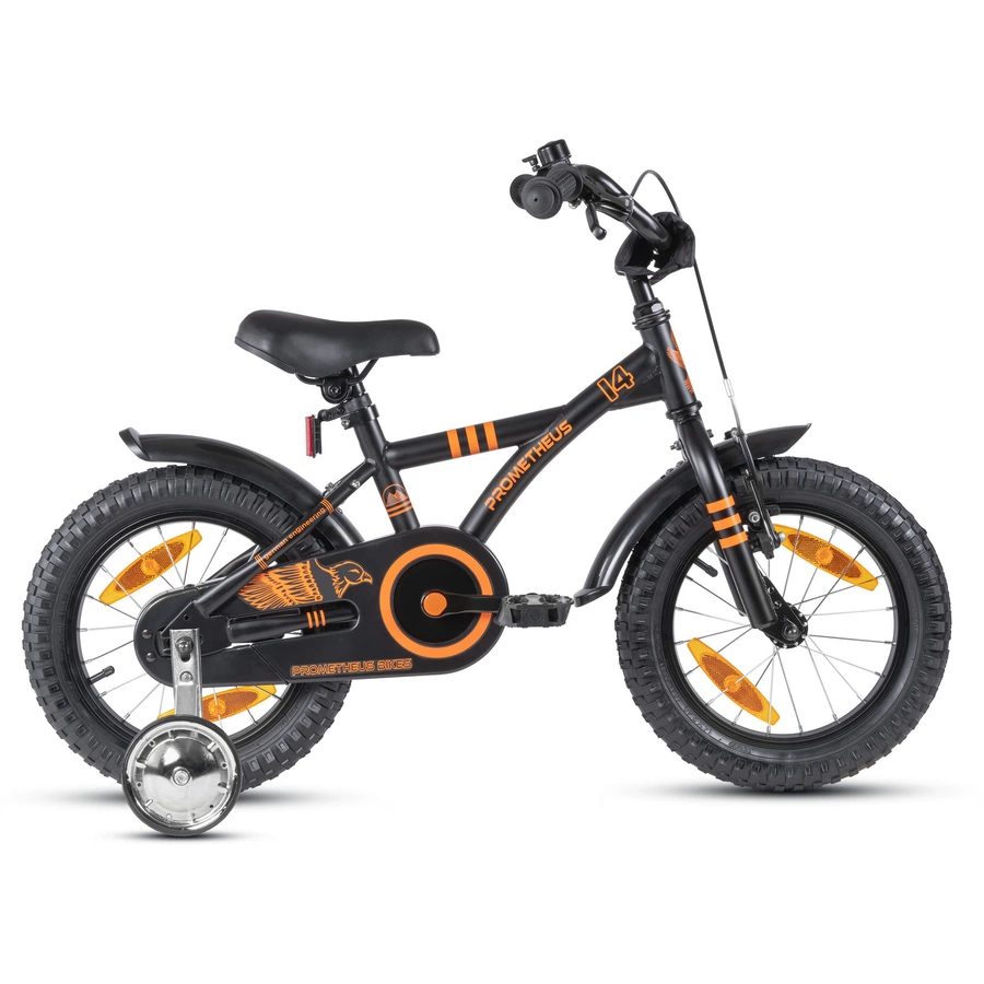 PROMETHEUS BICYCLES® Kinderfahrrad 14 Zoll Schwarz Matt & Orange