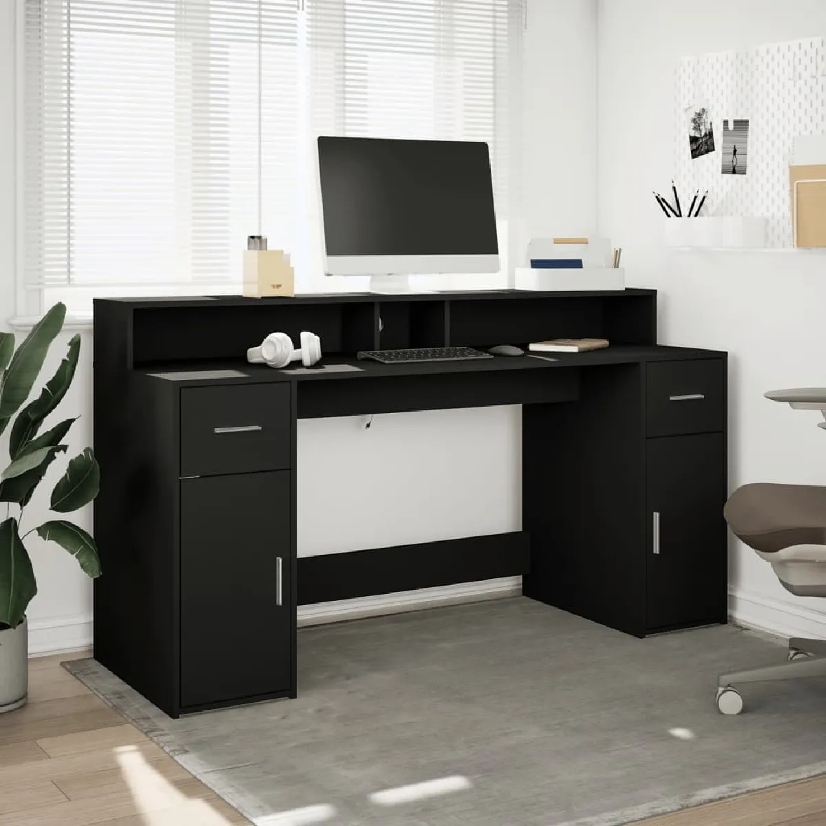 VidaXL Bureau avec LED - Noir