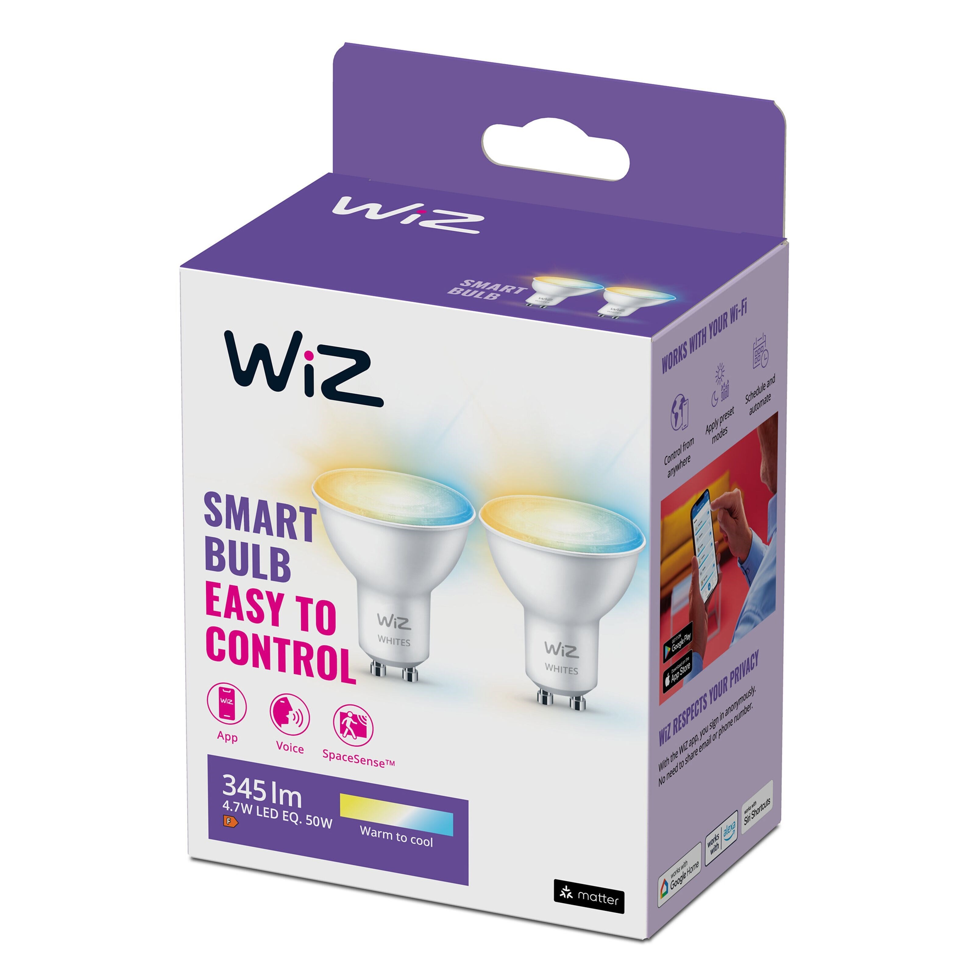 WiZ GU10 Smart LED-pære 345 lm 2-pk.