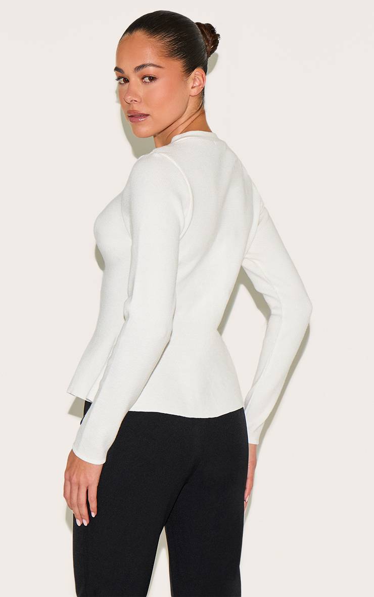 Crème Cardigan En Maille Compacte À Basque