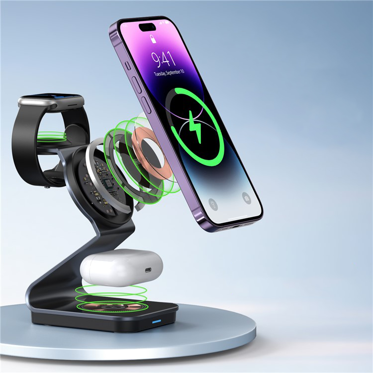 (15W) 3in1 MagSafe Qi Wireless Charger Ladegerät für Apple iPhone / Apple Airpods / Apple Watch Dockingstation - Schwarz