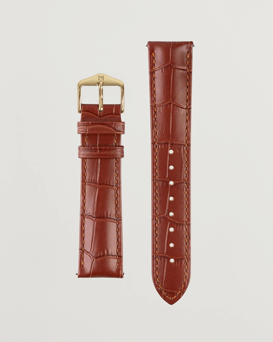 HIRSCH Duke Embossed Leather Watch Strap Golden Brown
