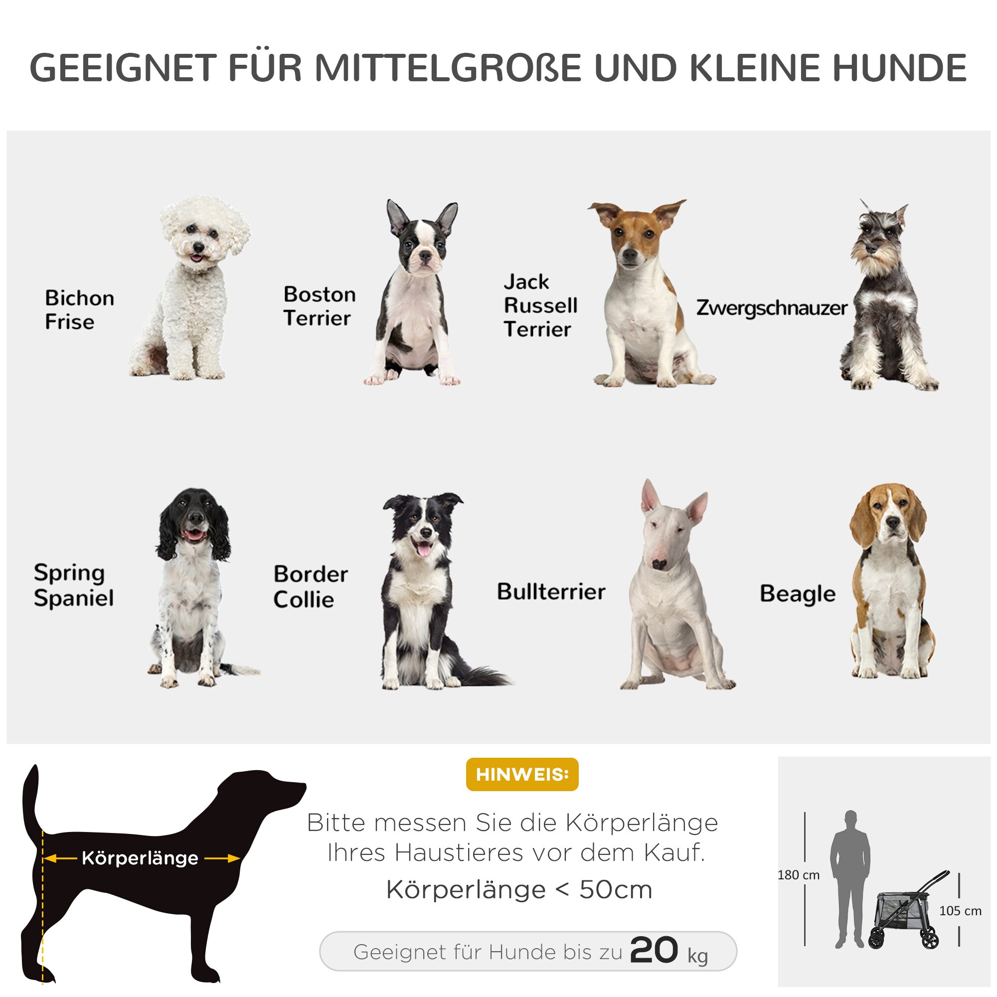 PawHut Hundewagen mit Kissen grau 102L x 62B x 105H cm