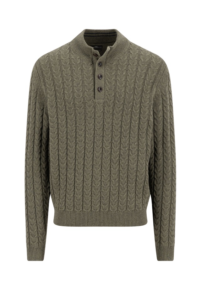 FYNCH-HATTON Troyer , Strickpullover mit Zopfmuster und Knopfleiste, Woll-Anteil