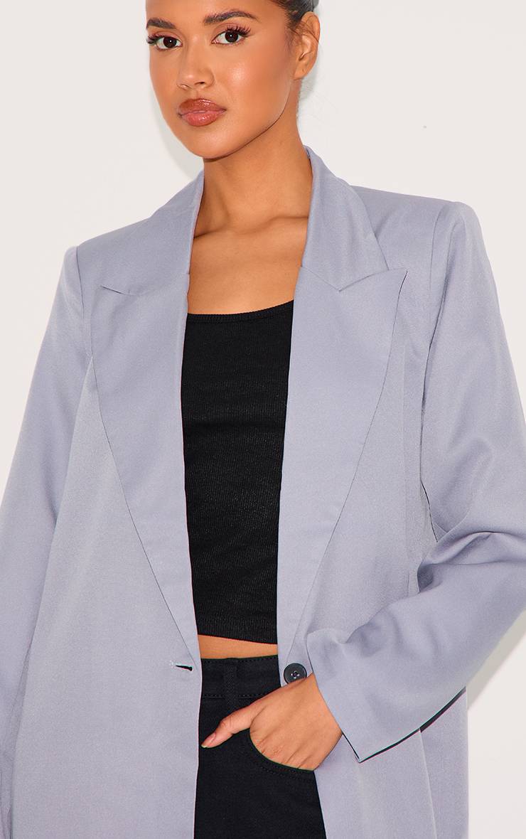 Gris Blazer Ample Drapé Avec Détails De Boutons