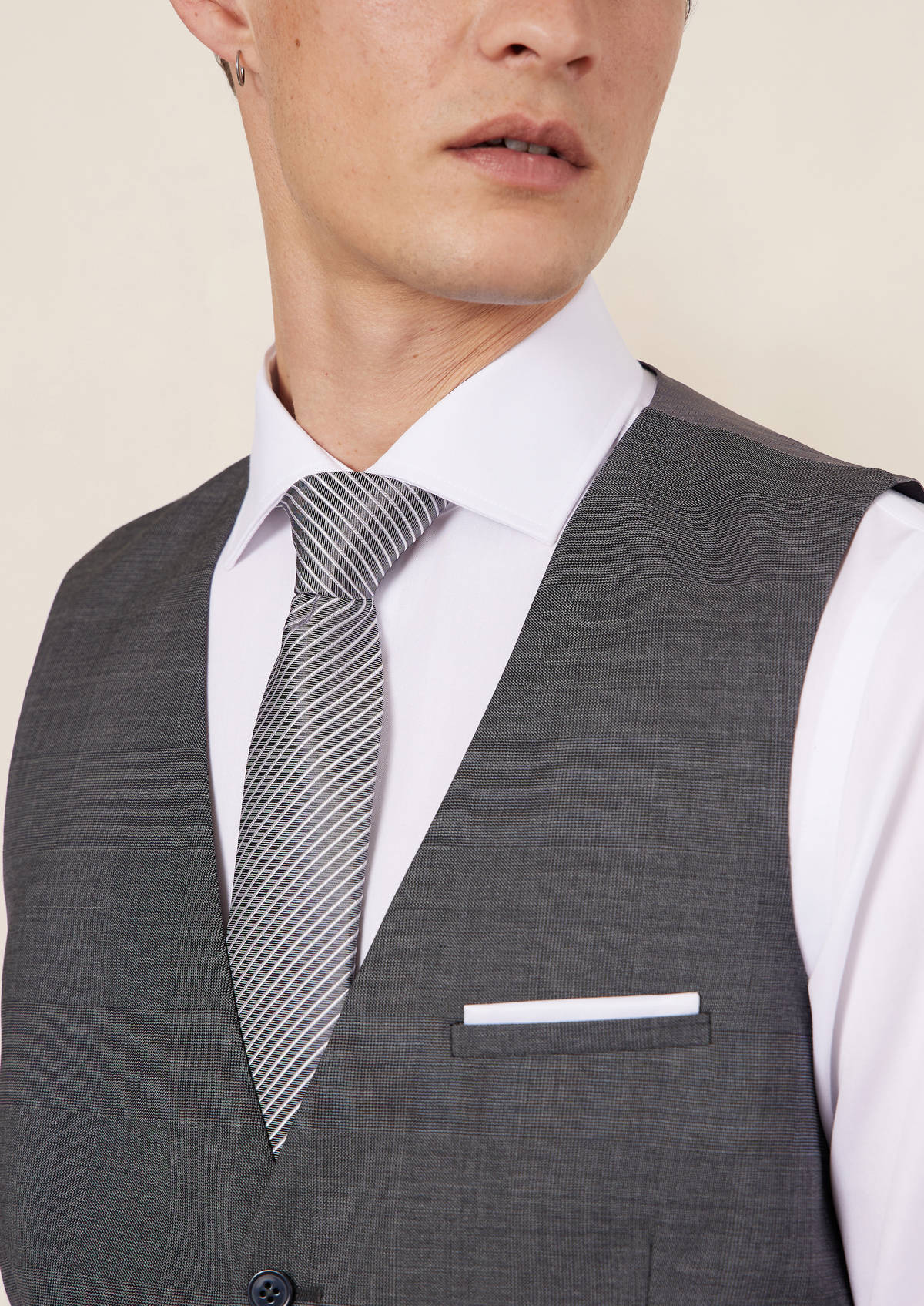 Gilet de costume en laine grise Prince de Galles
