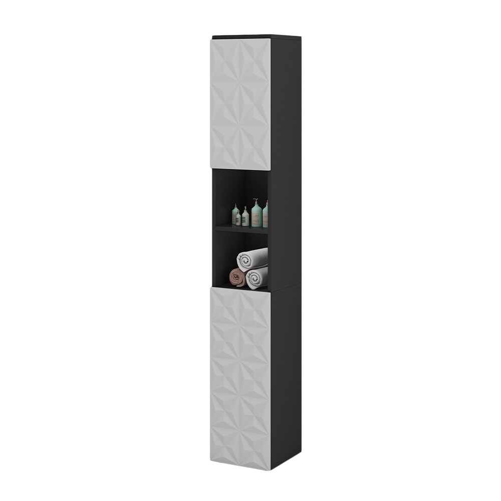 Vicco Hochschrank Badschrank Badezimmermöbel Edge Schwarz Weiß modern 30x190 cm Badkommode Badezimmer Schrank Badmöbel 2 Türen 6 Fächer