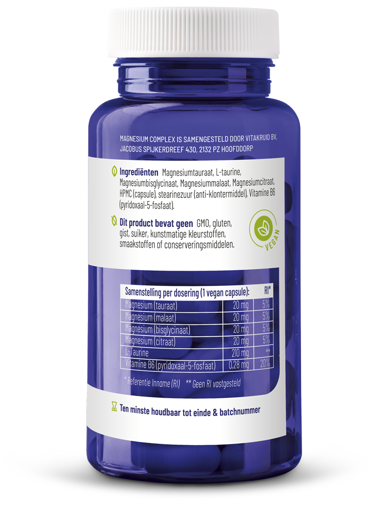 Vitakruid Magnesium Complex Tauraat Malaat Bisglycinaat (90 vega capsules)