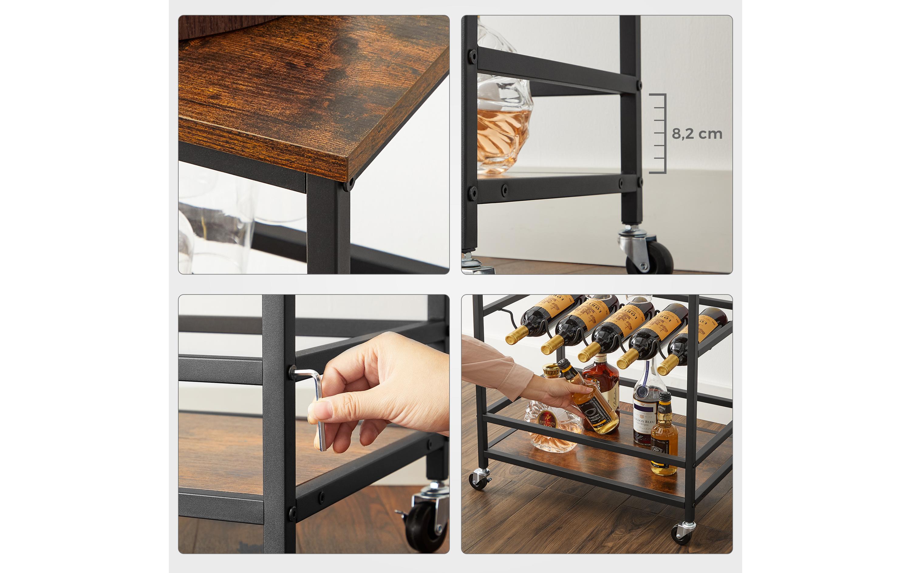 Bartrolley mit Flaschenhalterung 60 x 75 cm, BraunServierwagen